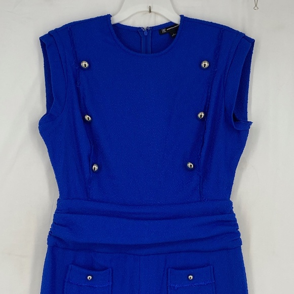 INC Womens Size 14 Cropped Leg Jumpsuit Cobalt Blue Boucle Silver Buttons Pocket - Picture 3 of 16